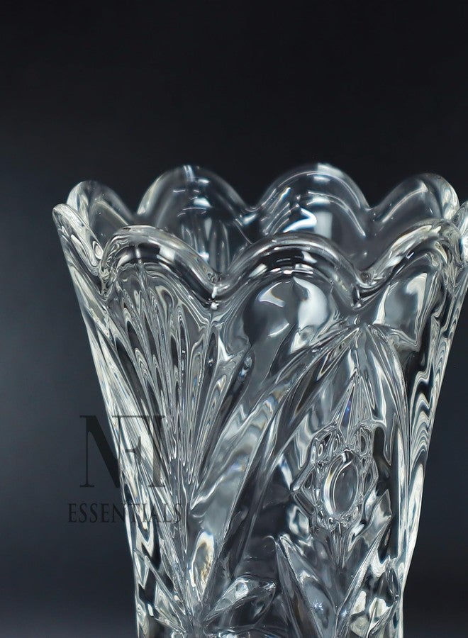 NFI essentials Crystal Clear Glass Vases for Flowers with Embossed Floral Design for Fresh or Artificial Flowers Decorative Centerpiece (Length 19cm) - Image 4